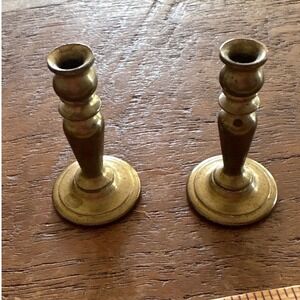Miniature Solid Brass Candlestick Pair 1.75 Inch Tiny Dollhouse Decor Vintage